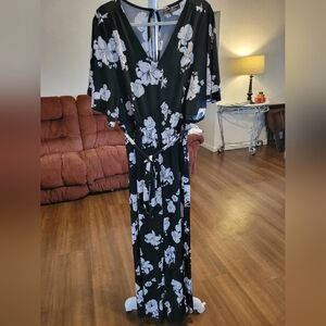 Lane Bryant Black and White Floral V-Neck Jumpsuit